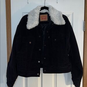 Levi's Black Corduroy Jacket with White Sherpa Collar